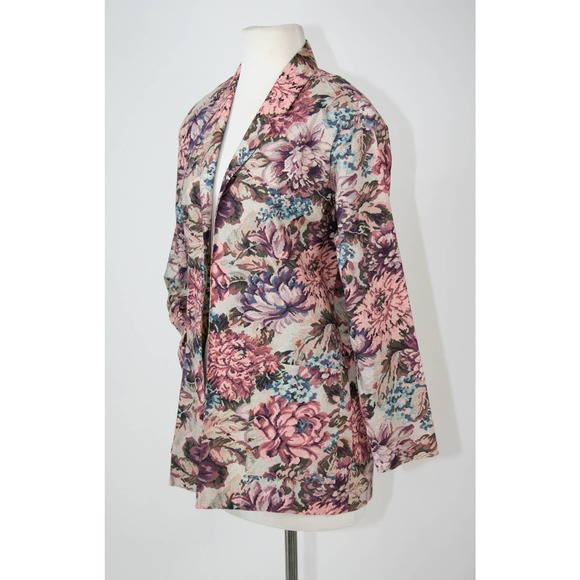 Vintage 80s Floral Blazer Tapestry Cottage Core Shabby Chic Romantic Ephemera - Picture 8 of 11